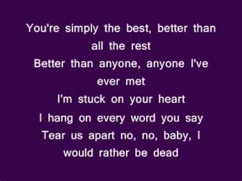 The song title is often mistitled as "Simply the Best", reflecting a phrase in the chorus. This became so commonplace that the bracketed word 'Simply' was included in the titles for releases of some subsequent versions, and in the track listing for some Tina Turner compilation albums. ... A reviewer from People Magazine said it "features such pizza-box …